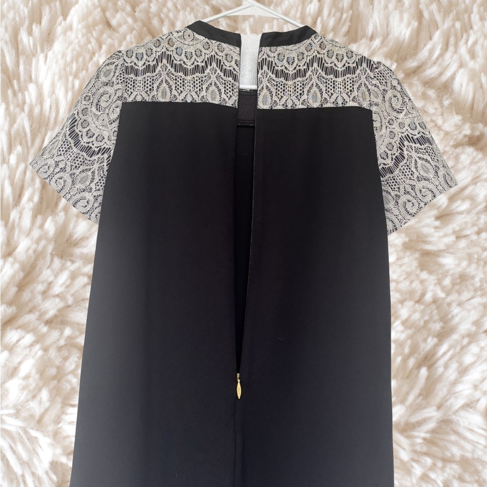 Draper James Black Dress with White Lace Yoke and Neck Bow - Picture 6 of 9